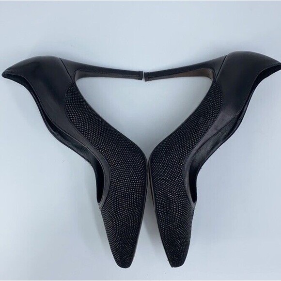 Joan Oloff Heels Black Luxury Textured Leather Pointy Toe Orthopedic Career 8 - Picture 6 of 15